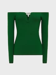 Reiss Green Ingrid Sweetheart Neckline Ribbed Top - Image 2 of 6