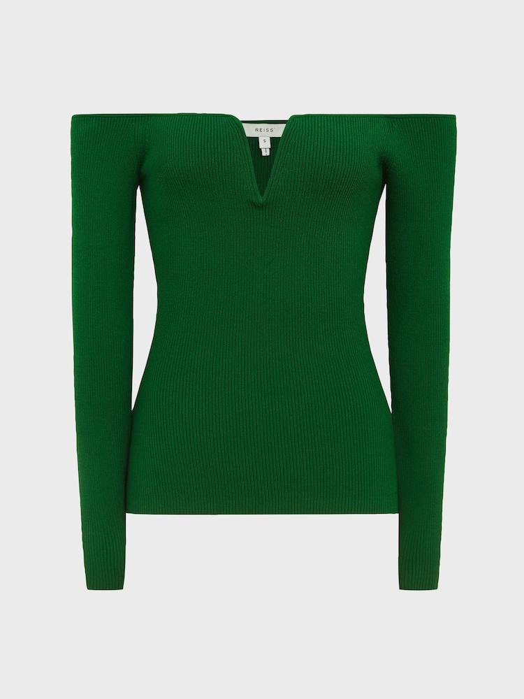 Reiss Green Ingrid Sweetheart Neckline Ribbed Top - Image 2 of 6