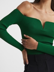Reiss Green Ingrid Sweetheart Neckline Ribbed Top - Image 4 of 6