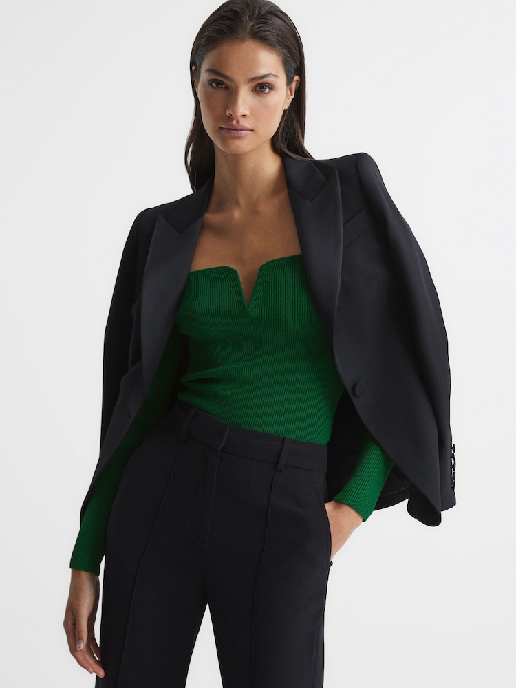 Reiss Green Ingrid Sweetheart Neckline Ribbed Top - Image 6 of 6