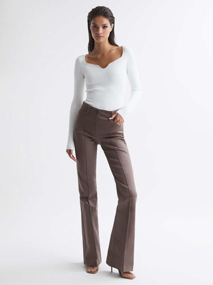 Reiss Cream Emine Ribbed Sweetheart Jumper - Image 1 of 7 Reiss Cream Emine Ribbed Sweetheart Jumper - Image 1 of 7