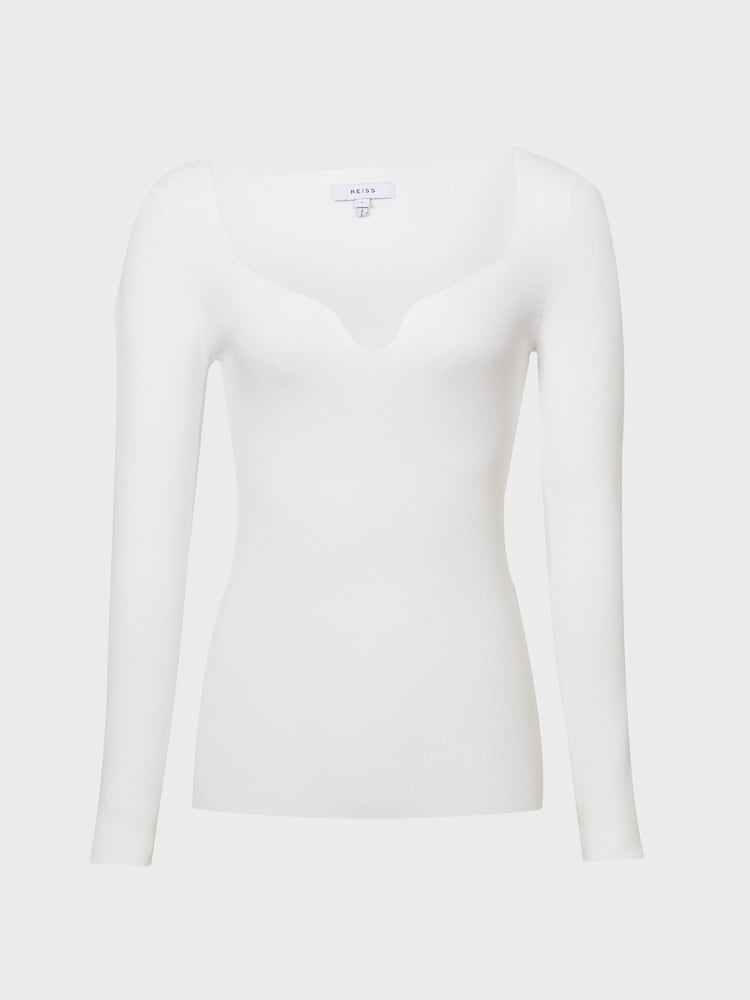 Reiss Cream Emine Ribbed Sweetheart Jumper - Image 2 of 7 Reiss Cream Emine Ribbed Sweetheart Jumper - Image 2 of 7