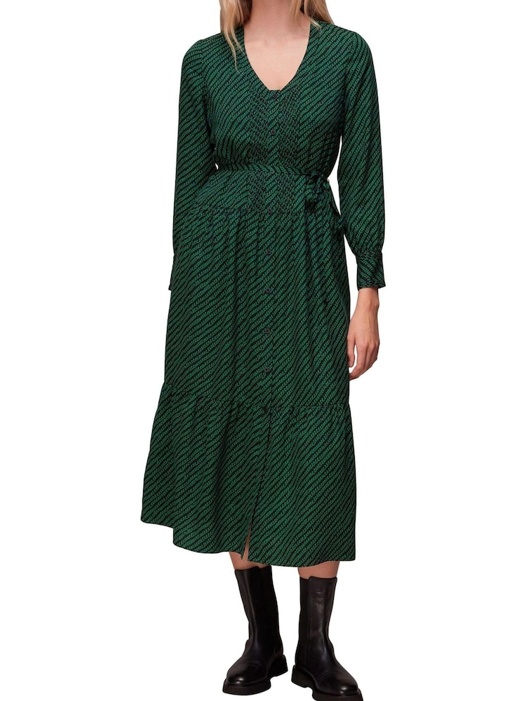 Whistles Green Diagonal Twist Midi Dress - Image 1 of 4