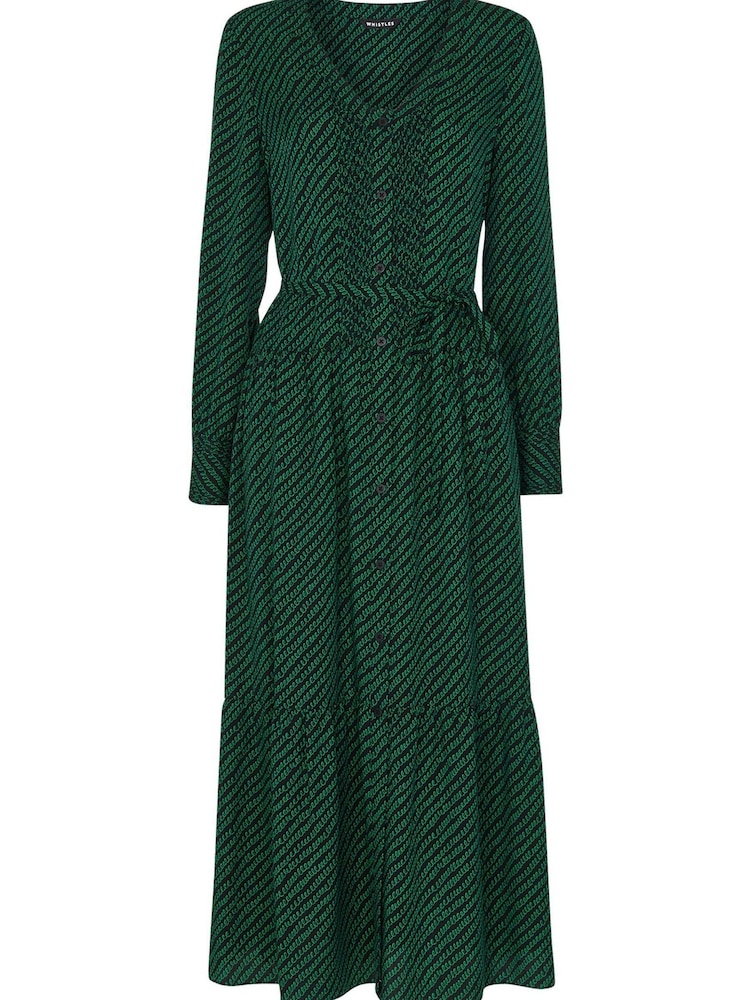 Whistles Green Diagonal Twist Midi Dress - Image 4 of 4