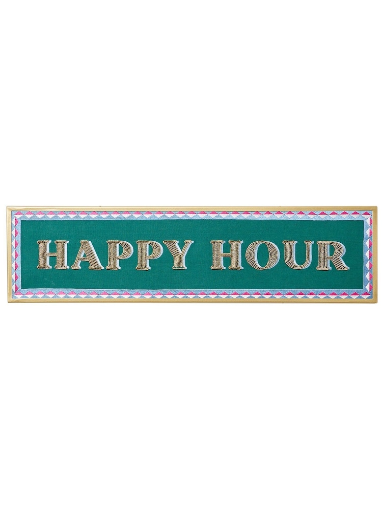Oliver Bonas Green Happy Hour Beaded Cotton Wall Art - Image 1 of 4