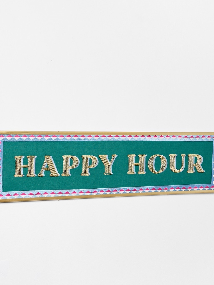 Oliver Bonas Green Happy Hour Beaded Cotton Wall Art - Image 2 of 4