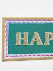Oliver Bonas Green Happy Hour Beaded Cotton Wall Art - Image 3 of 4