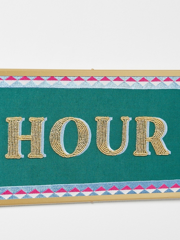 Oliver Bonas Green Happy Hour Beaded Cotton Wall Art - Image 4 of 4