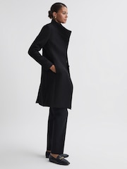 Reiss Black Mia Petite Wool Blend Mid-Length Coat - Image 4 of 7