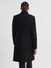 Reiss Black Mia Petite Wool Blend Mid-Length Coat - Image 6 of 7