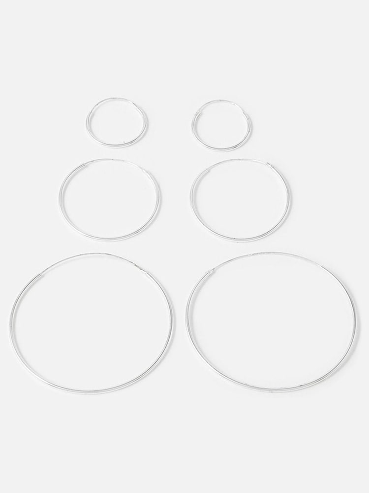 Accessorize Sterling Silver Plain Hoop Earring Set - Image 1 of 4