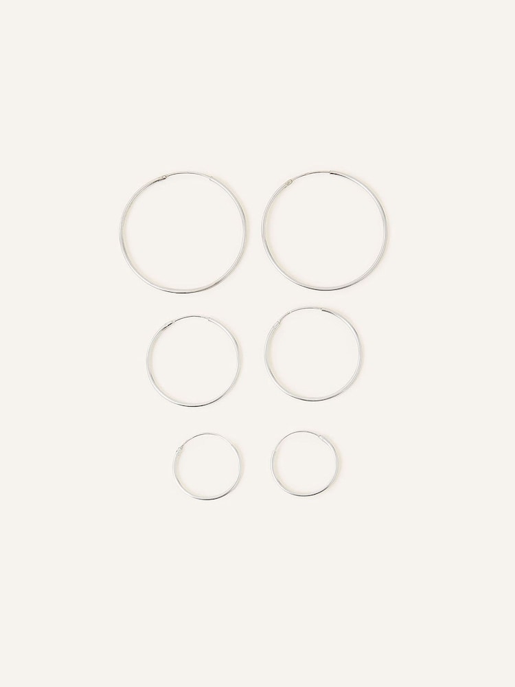 Accessorize Sterling Silver Plain Hoop Earring Set - Image 4 of 4