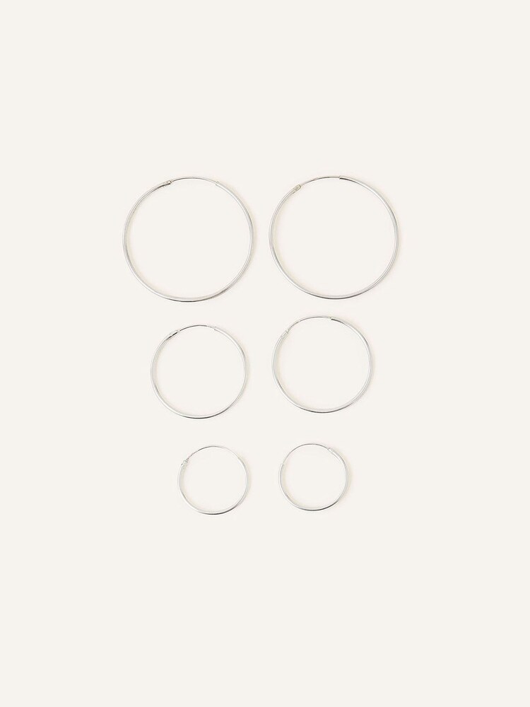 Accessorize Sterling Silver Plain Hoop Earring Set - Image 4 of 4 Accessorize Sterling Silver Plain Hoop Earring Set - Image 4 of 4