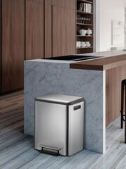 EKO Silver Stainless Steel Recycling 15+15 Litres Bin - Image 1 of 4