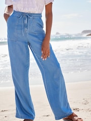 Mid Blue Lyocell Tie Waist Wide Leg Trousers - Image 2 of 3