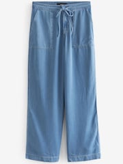 Mid Blue Lyocell Tie Waist Wide Leg Trousers - Image 3 of 3