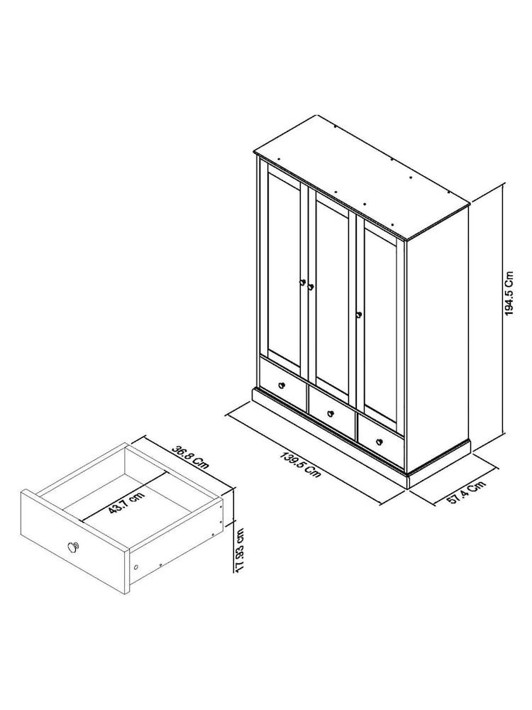 Bentley Designs Cotton Grey Ashby Triple, 3 drawers Wardrobe - Image 2 of 2
