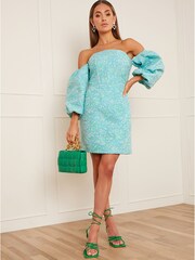 Chi Chi London Blue Long Sleeve Off Shoulder Mini Dress - Image 1 of 3