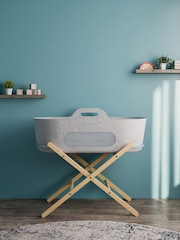 Snuz Light Grey Moses Basket and Natural Stand Set - Image 1 of 6