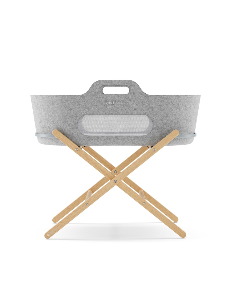 Snuz Light Grey Moses Basket and Natural Stand Set - Image 2 of 6