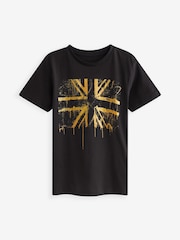 Black/Gold Union Jack Flag Short Sleeve T-Shirt (4-15yrs) - Image 1 of 3