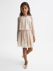 Reiss Gold Mika Senior Sequin Sheer Tutu Dress - Image 3 of 6