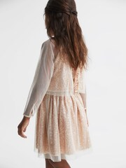 Reiss Gold Mika Senior Sequin Sheer Tutu Dress - Image 4 of 6