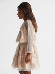 Reiss Gold Mika Senior Sequin Sheer Tutu Dress - Image 5 of 6