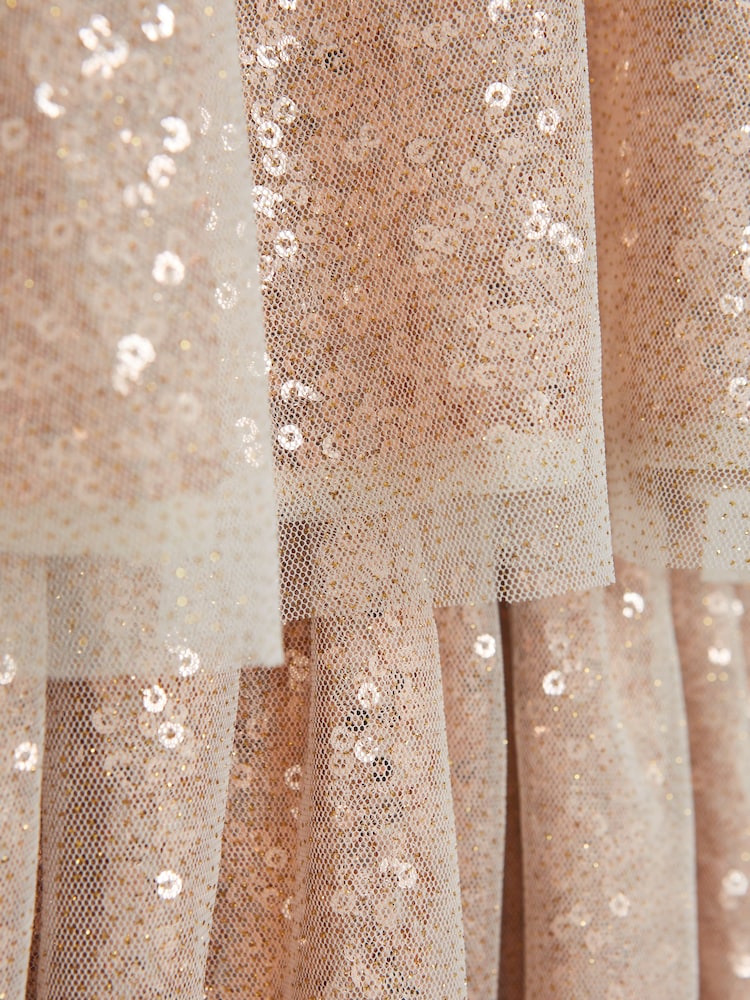 Reiss Gold Mika Senior Sequin Sheer Tutu Dress - Image 6 of 6
