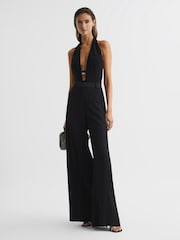Reiss Black Sienna Extreme Split Wide Leg Trousers - Image 1 of 6