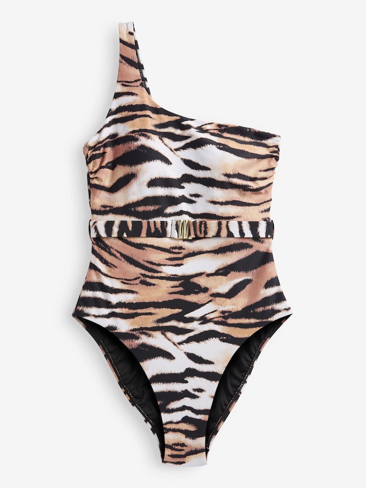 Myleene Klass Tiger One Shoulder Belted Swimsuit - Image 7 of 7