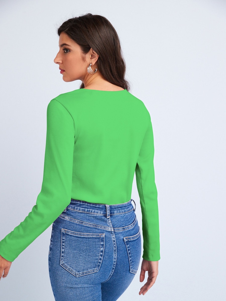 Bright Green Cut-Out Bodysuit - Image 2 of 5 Bright Green Cut-Out Bodysuit - Image 2 of 5