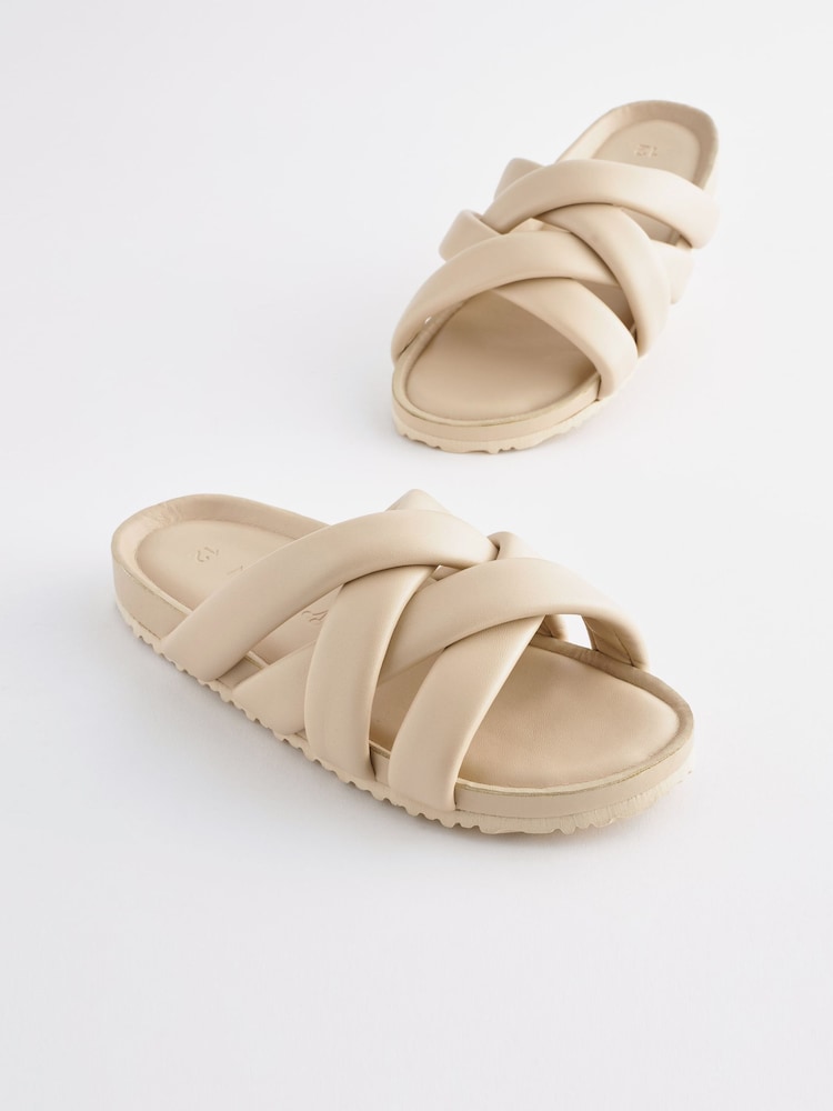 Neutral, Creme - Gepolsterte Slipper mit gewebtem Riemen - Bild 1 von 6 Neutral, Creme - Gepolsterte Slipper mit gewebtem Riemen - Bild 1 von 6
