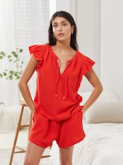 Red Cotton Crinkle Frill Top - Image 2 of 6