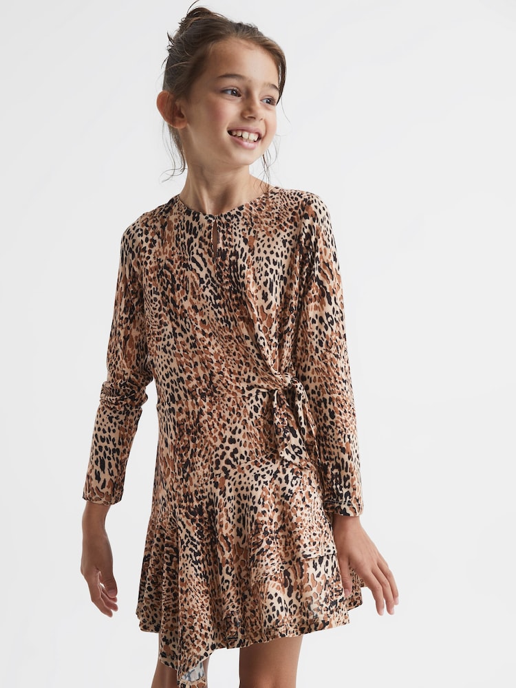 Reiss Brown Print Livia Junior Printed Jersey Dress - Image 1 of 8