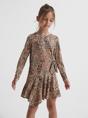Reiss Brown Print Livia Junior Printed Jersey Dress - Image 8 of 8