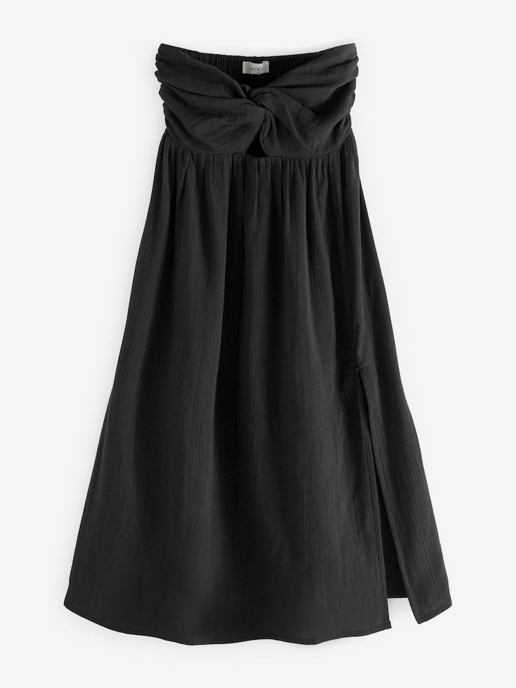 Black 100% Cotton Bandeau Cut-Out Midi Summer Dress - Image 5 of 5