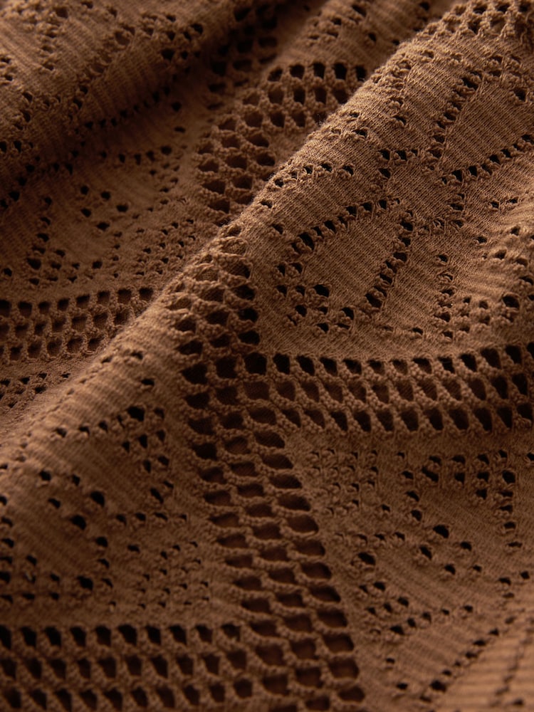 Chocolate Brown V-Neck Crochet Playsuit - Image 6 of 6