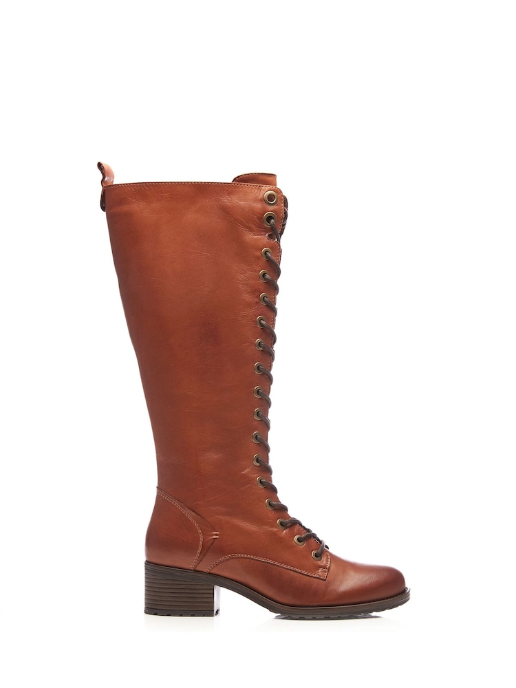 Naturalny - Moda In Pelle Hailey Lace-Up Knee High Leather Boots - Image 3 of 6