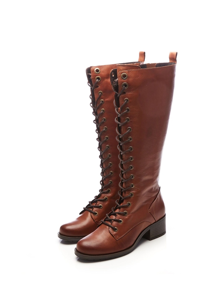 Naturalny - Moda In Pelle Hailey Lace-Up Knee High Leather Boots - Image 4 of 6
