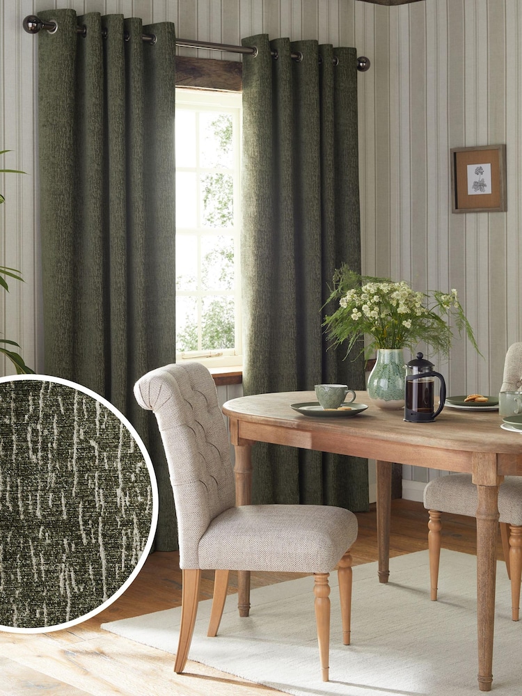 Forest Green Heavyweight Chenille Eyelet Lined Curtains - Image 1 of 5