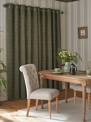 Forest Green Heavyweight Chenille Eyelet Lined Curtains - Image 2 of 5