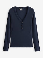 Tmavě modré - Top Dlouhé rukávy žebrovaný Henley na knoflíky - Image 5 of 6