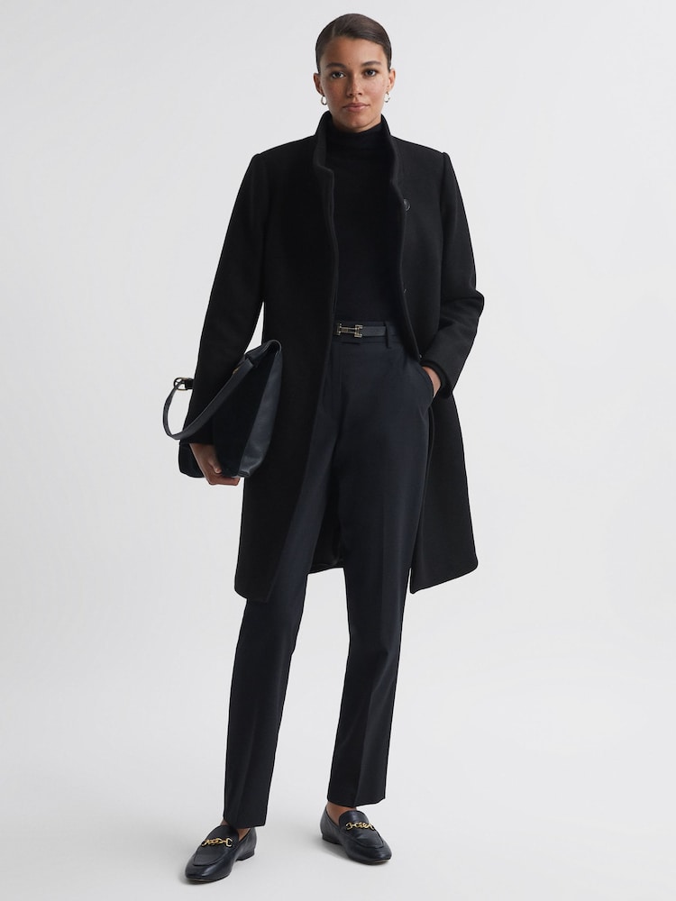 Reiss Black Mia Wool Blend Mid-Length Coat - Image 1 of 8