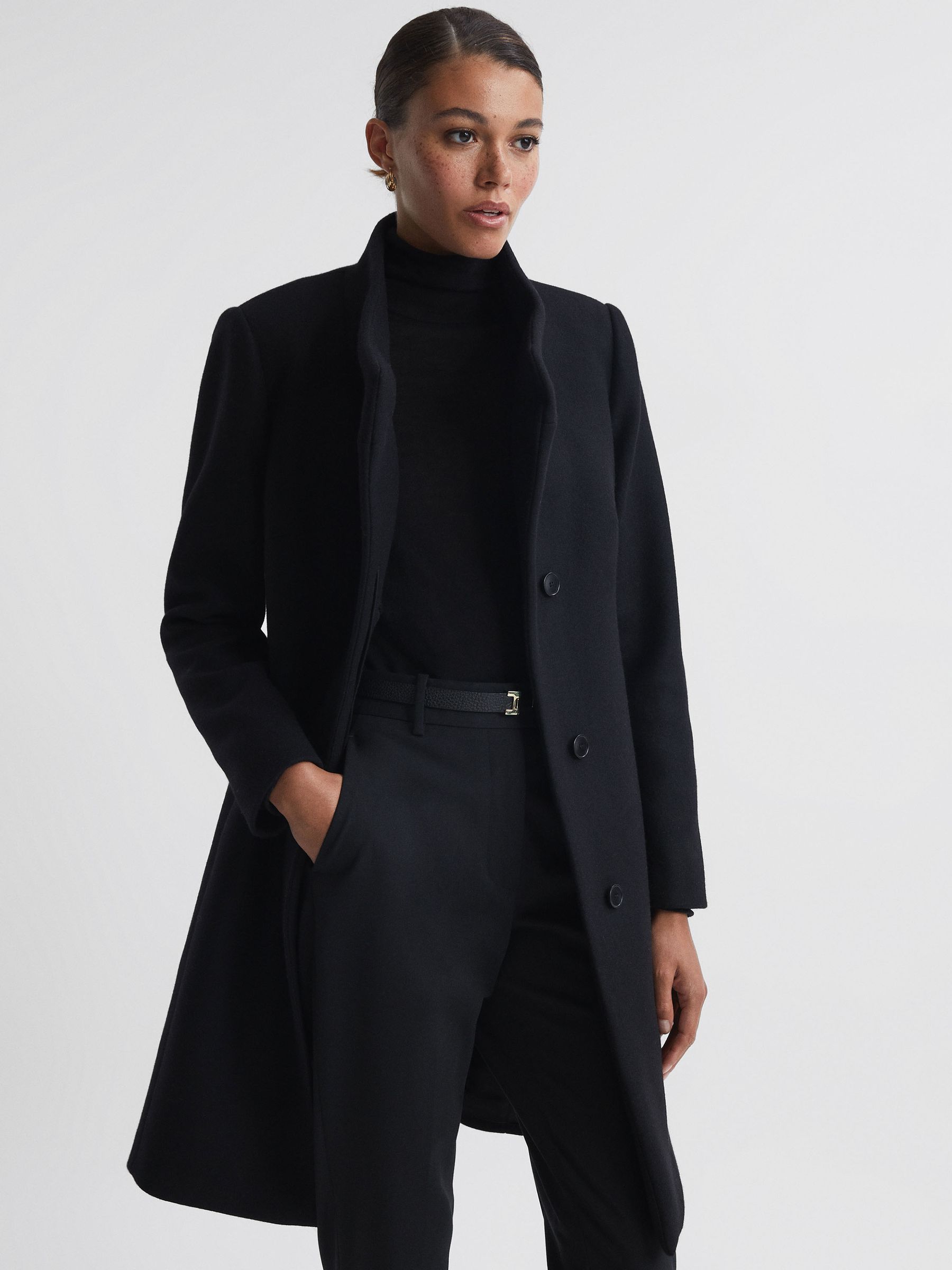 Wool blend mid length coat hot sale