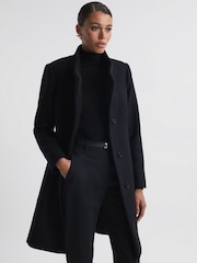 Reiss Black Mia Wool Blend Mid-Length Coat - Image 3 of 8