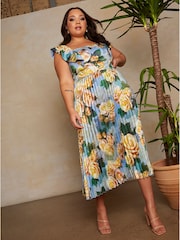 Chi Chi London Blue Curve Ruffle Floral Print Midi Dress - Image 2 of 5