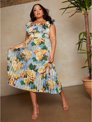 Chi Chi London Blue Curve Ruffle Floral Print Midi Dress - Image 3 of 5