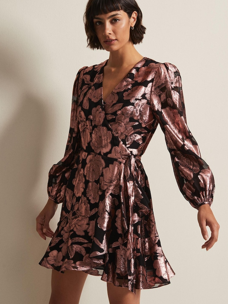 Phase Eight Pink Juniper Foil Jacquard Wrap Dress - Image 1 of 6