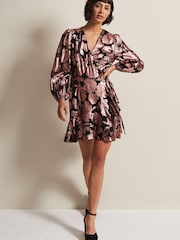Phase Eight Pink Juniper Foil Jacquard Wrap Dress - Image 3 of 6